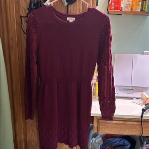 Burgundy Knit Dress with Long Sleeves